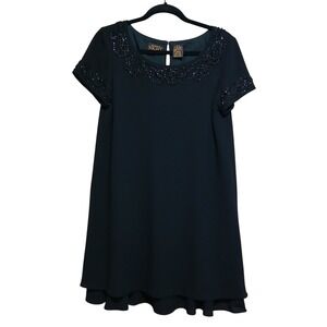 Liz Claiborne Night Black‎ Beaded Neckline Short Sleeve Party Dress
